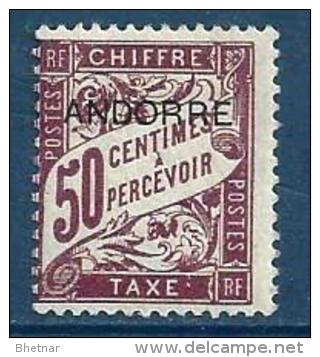 Andorre Taxe YT 4 " Taxe France  Surch. 50c. Lilas " 1931-32 Neuf ** - Neufs