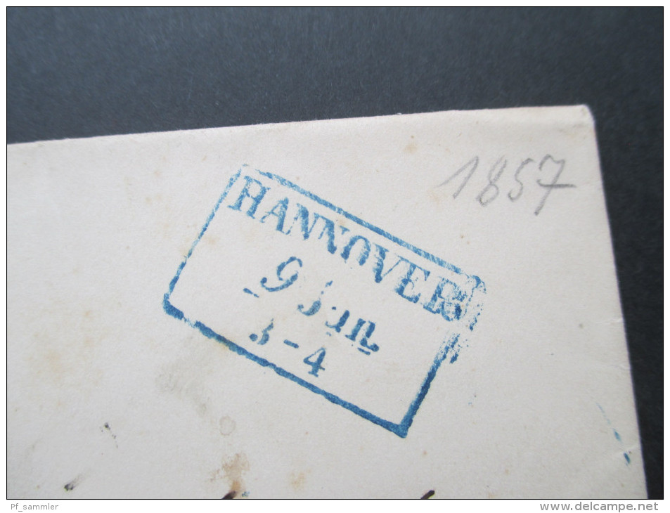 AD / Vorphila 1857 Hannover R3 Blau. Nach Neuhaus A.d. Oste Mit Blauem Ankuftsstempel! Winziger Ort!! - Hanover