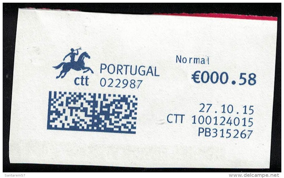 Portugal EMA Postmark Sur Fragment Datamatrix 27.10.2015 PB315267 Bureau 022987 - Machines à Affranchir (EMA)