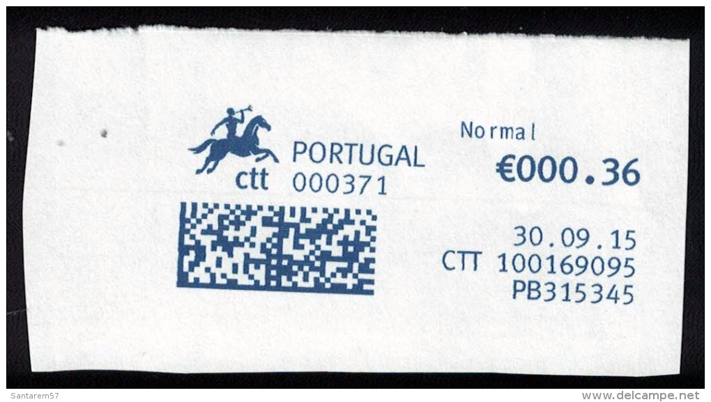 Portugal EMA Postmark Sur Fragment Datamatrix 30.09.2015 PB315345 Bureau 000371 - Machines à Affranchir (EMA)