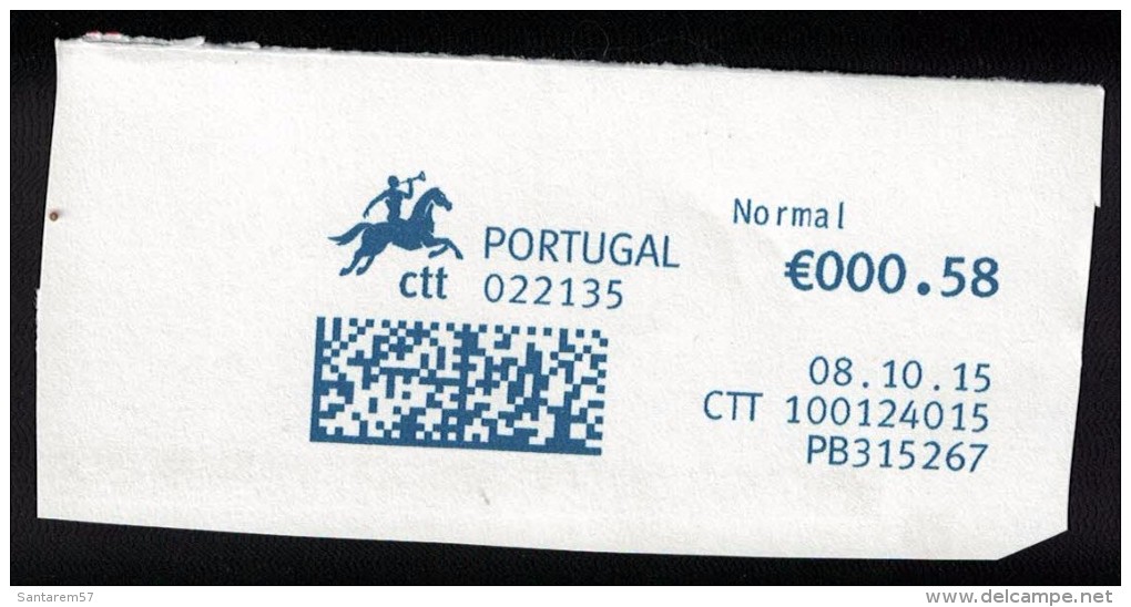 Portugal EMA Postmark Sur Fragment Datamatrix 08.10.2015 PB315267 Bureau 022135 - Machines à Affranchir (EMA)