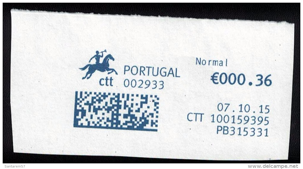 Portugal EMA Postmark Sur Fragment Datamatrix 07.10.2015 PB315331 Bureau 002933 - Machines à Affranchir (EMA)