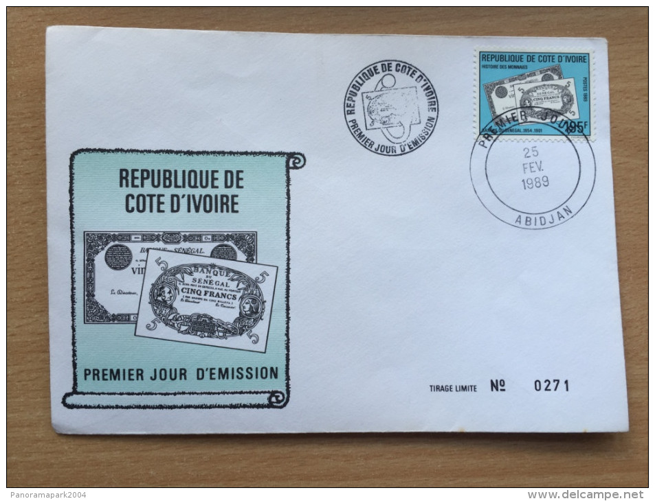 Côte D´Ivoire Ivory Coast Elfenbeinküste 1989 FDC Histoire Des Monnaies Geschichte Des Geldes Money History Mi. 988 - Côte D'Ivoire (1960-...)