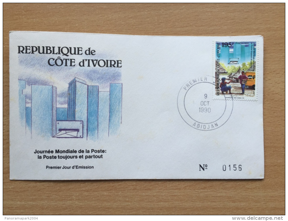 Côte D´Ivoire Ivory Coast Elfenbeinküste 1990 FDC Journée Mondiale De La Post Weltposttag World Post Day Mi. 1023 - Côte D'Ivoire (1960-...)