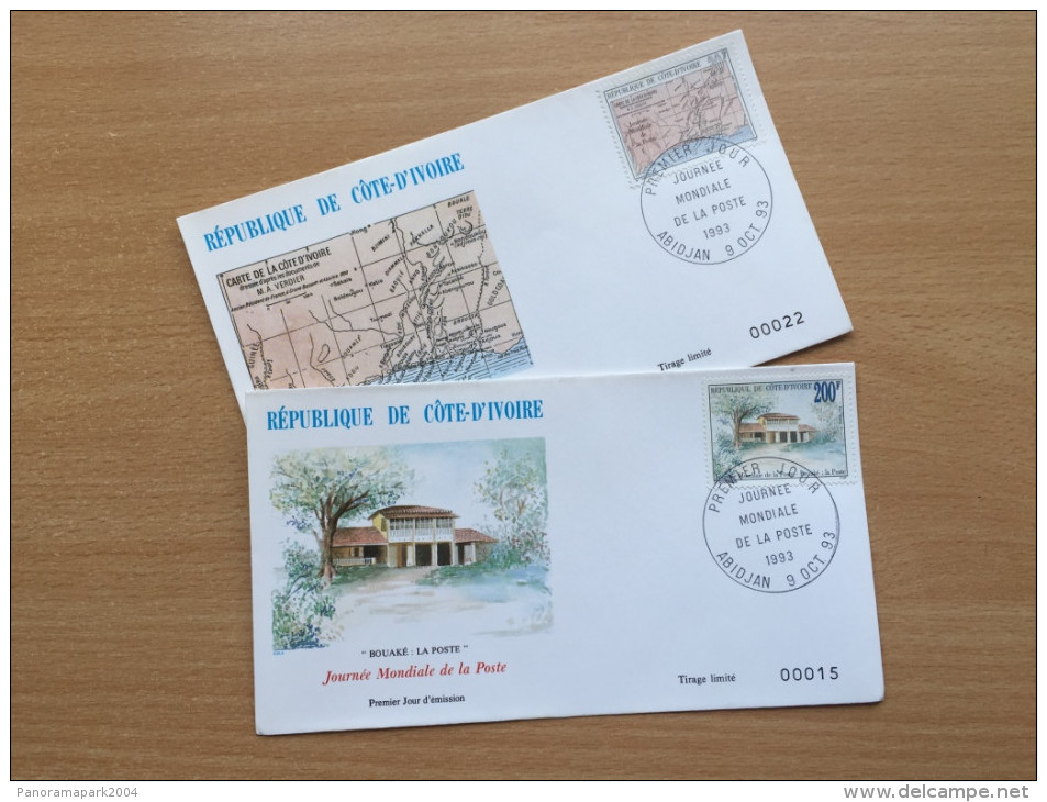 Côte D´Ivoire Ivory Coast Elfenbeinküste 1993 FDC Journée Mondiale Poste Weltposttag Postal Day Mi. 1105-1106 - Costa De Marfil (1960-...)