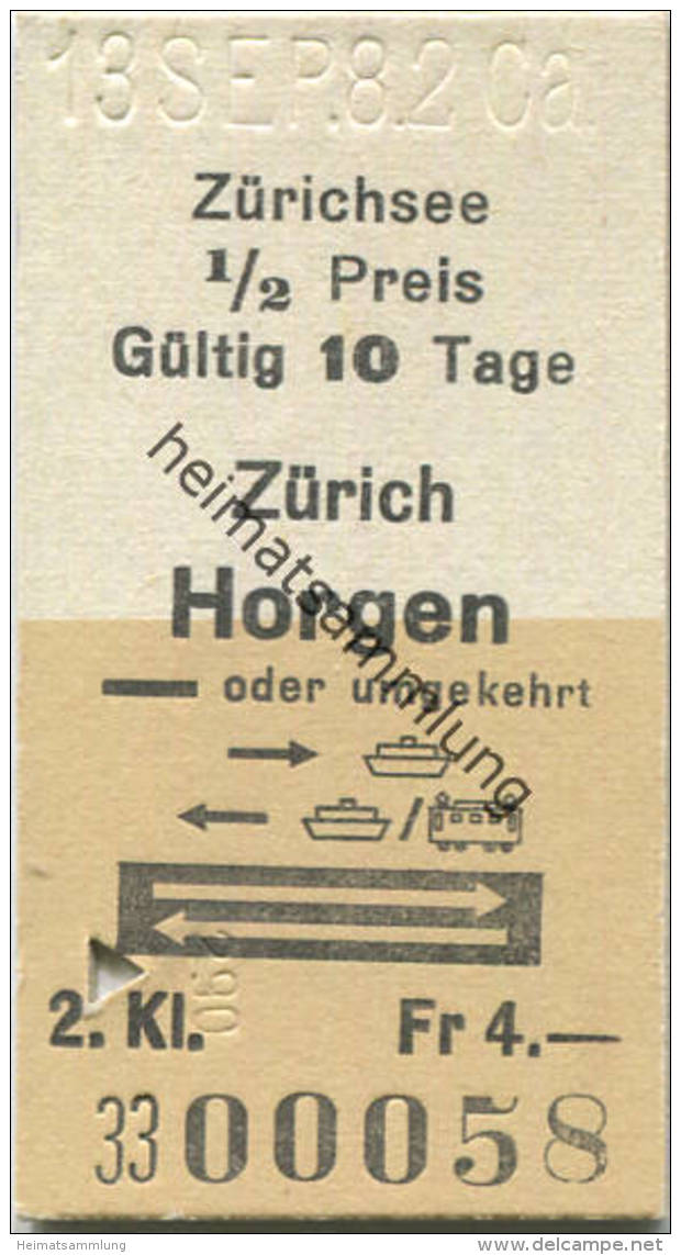 Zürichsee - Zürich - Horgen Oder Umgekehrt - Fahrkarte 1982 1/2 Preis Fr. 4.- - Europe