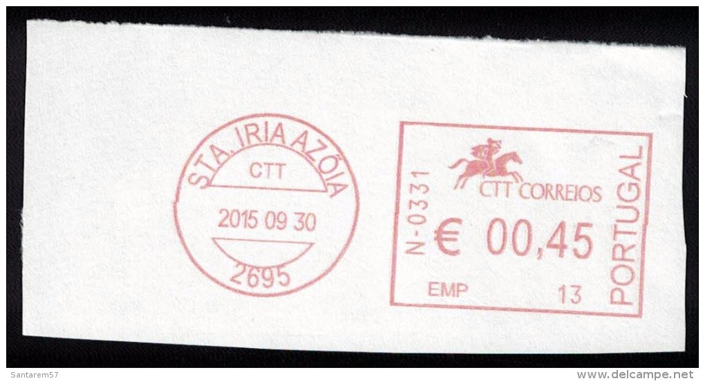 Portugal EMA Postmark Sur Fragment 30.09.2015 Emp. 13 Bureau Sta Iria Azoia - Machines à Affranchir (EMA)