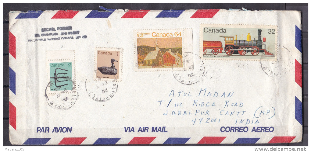 CANADA,   Airmail Cover From Canada To India, 4 Stamps, Multiple Cancellations, - Brieven En Documenten