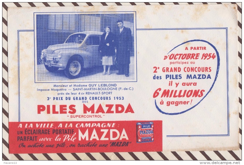 325 BUVARD PILES MAZDA CONCOURS 4 CV RENAULT SPORT 1954 ROUSSEURS - Piles