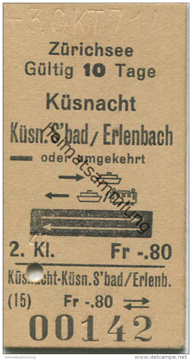 Zürichsee - Küsnacht - Küsn.S'bad / Erlenbach Oder Umgekehrt - Fahrkarte 1971 Fr. -.80 - Europa