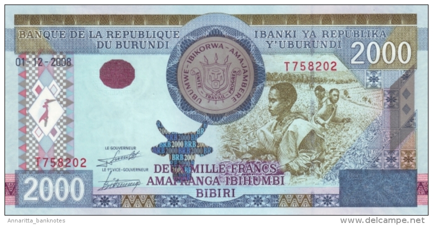 BURUNDI 2000 FRANCS 2008 (2009) P-47a UNC  [BI234a] - Burundi