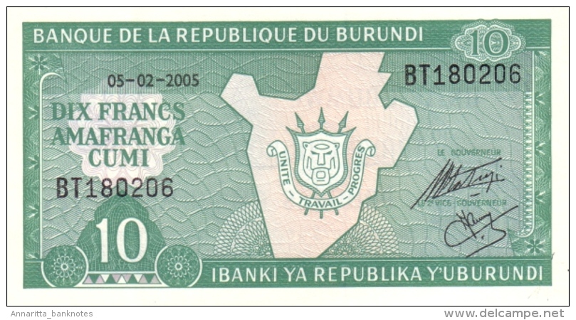 Burundi (BRB) 10 Francs 2005 UNC Cat No. P-33e / BI214k - Burundi