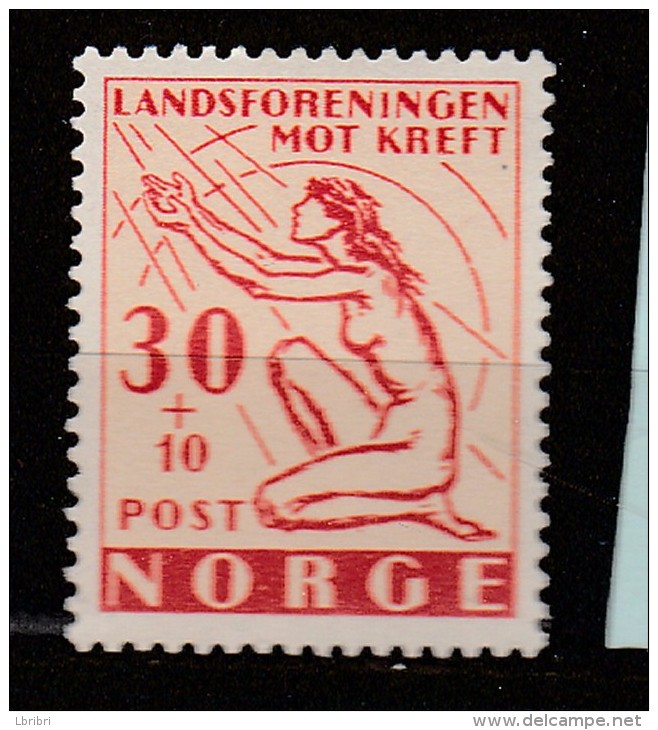 NORVÈGE N° 344  30 O S 10 O  ROUGE CARMINE ET CHAMOIS  UNION NATIONALE CONTRE LE CANCER NEUF SANS CHARNIERE - Neufs