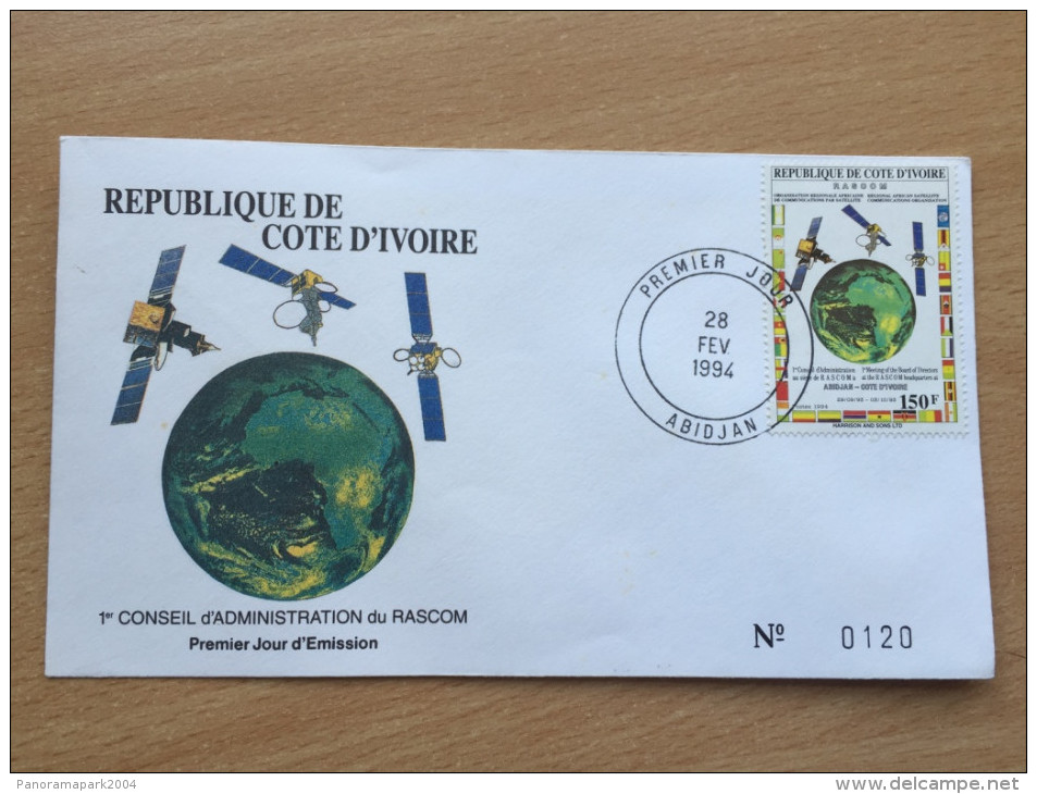 Côte D´Ivoire Ivory Coast Elfenbeinküste 1994 FDC RASCOM Space Espace Raumfahrt Satellite Mi. 1134 - Ivory Coast (1960-...)