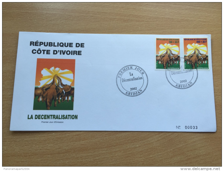 Côte D´Ivoire Ivory Coast Elfenbeinküste 2002 FDC Décentralisation Dezentralisierung Elefanten Elephants Mi. 1298 - 1299 - Costa De Marfil (1960-...)