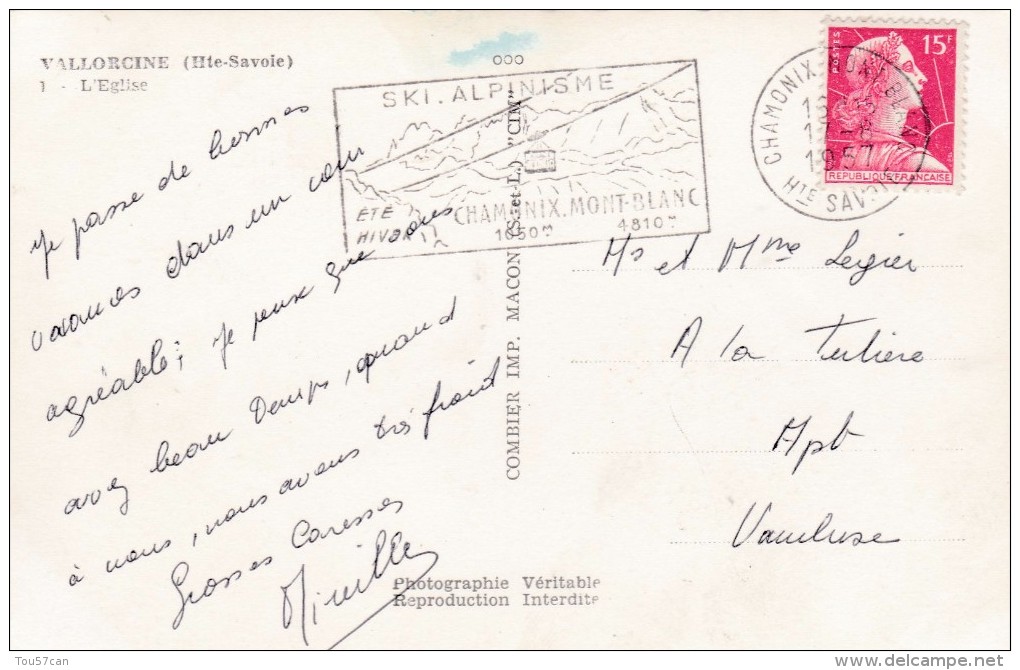 VALLORCINE - HAUTE-SAVOIE  -  (74)  - CPSM 1957 - BEL AFFRANCHISSEMENT POSTAL. - Autres & Non Classés