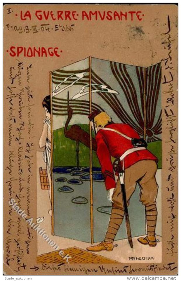 Kirchner, R. Sign. Mit Pseudonym Raschka La Guerre Amusante Spionage Künstlerkarte 1904 I-II - Kirchner, Raphael