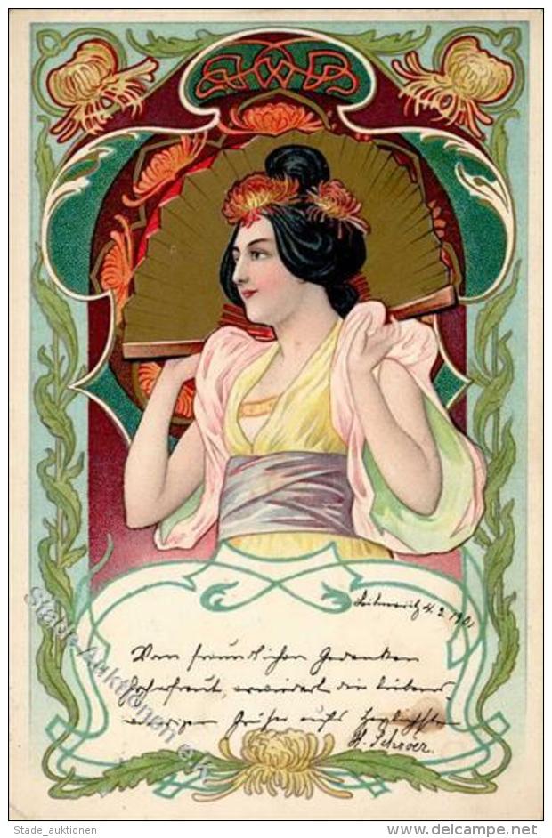 Jugendstil Geisha Künstler-Karte I-II Art Nouveau - Unclassified