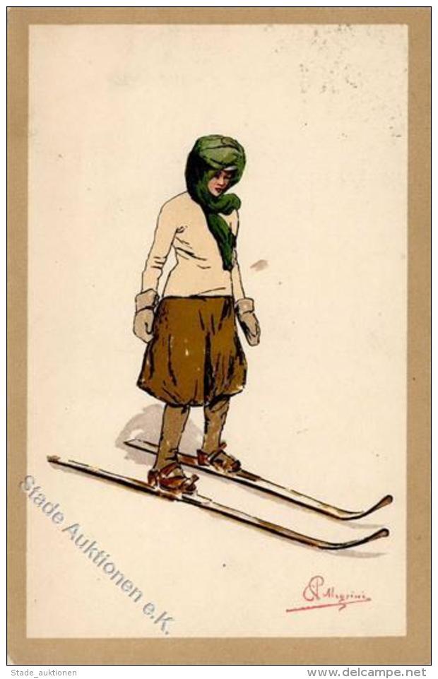 Pellegrini, A. H. Ski Frau  Künstlerkarte 1909 I-II (fleckig) - Unclassified