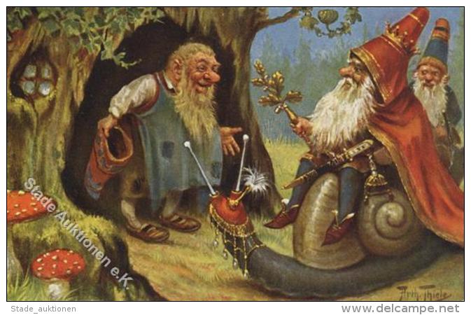 Thiele, Arthur Zwerge Pilz Schnecke Personifiziert Künstler-Karte I-II Lutin - Thiele, Arthur