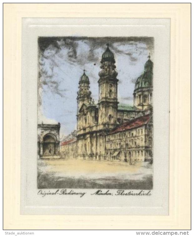 Seide München (8000) Theatinerkirche Im Passepartout Ca. 18x13 Cm I-II Soie - Unclassified