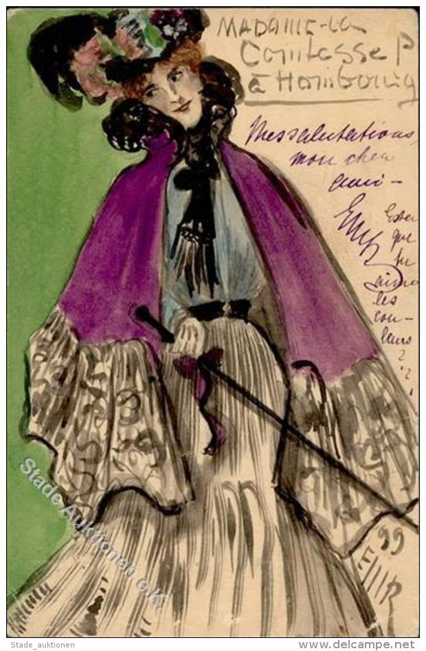 Handgemalt Frau  Künstlerkarte 1899 I-II Peint à La Main - Unclassified