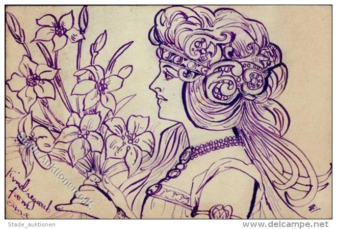 Handgemalt Frau Jugendstil  Künstlerkarte 1903 I-II Art Nouveau Peint à La Main - Unclassified