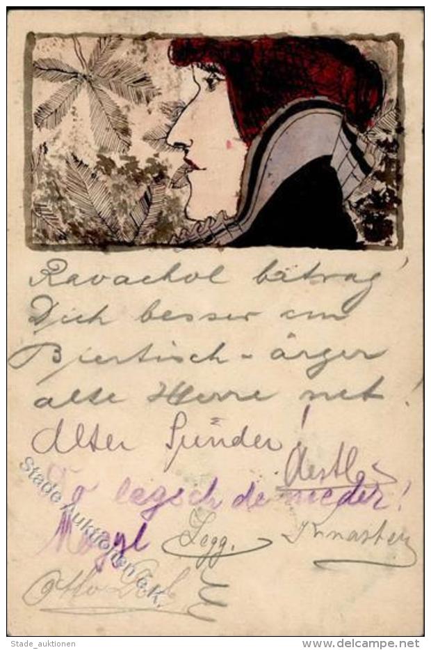 Handgemalt Jugendstil   Künstlerkarte 1898 I-II (fleckig) Art Nouveau Peint à La Main - Unclassified