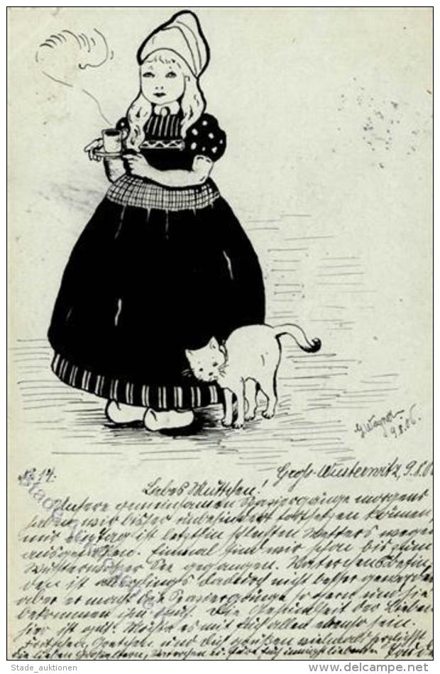 Handgemalt Sign. Wagner, G. Kind Katze Ganzsache  Künstlerkarte 1906 Peint à La Main Chat - Unclassified
