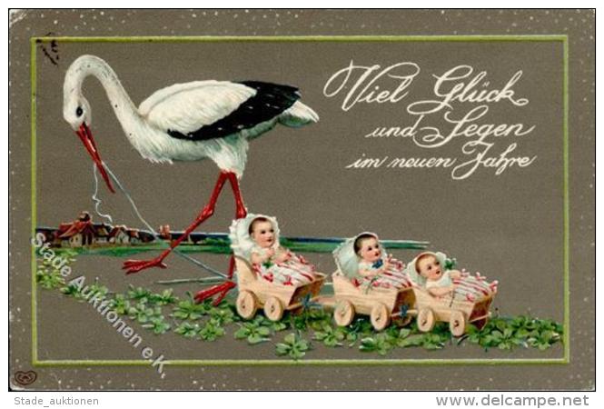 STORCH - Neujahrs-Prägekarte Mit Babys 31.12.13  I-II - Unclassified