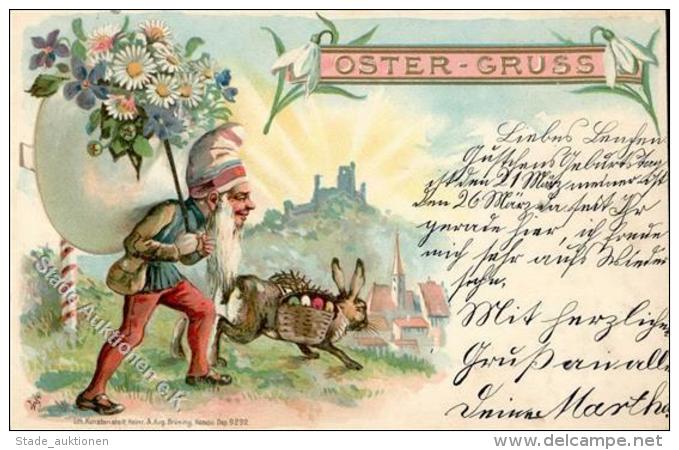 Zwerg Hase Ostern Lithographie / Prägedruck 1902 I-II Paques Lutin - Unclassified