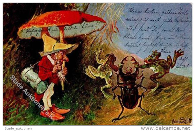 Zwerg Sign. Schlitt, H. Pilz Frosch Käfer Künstlerkarte 1903 I-II Grenouille Lutin - Unclassified