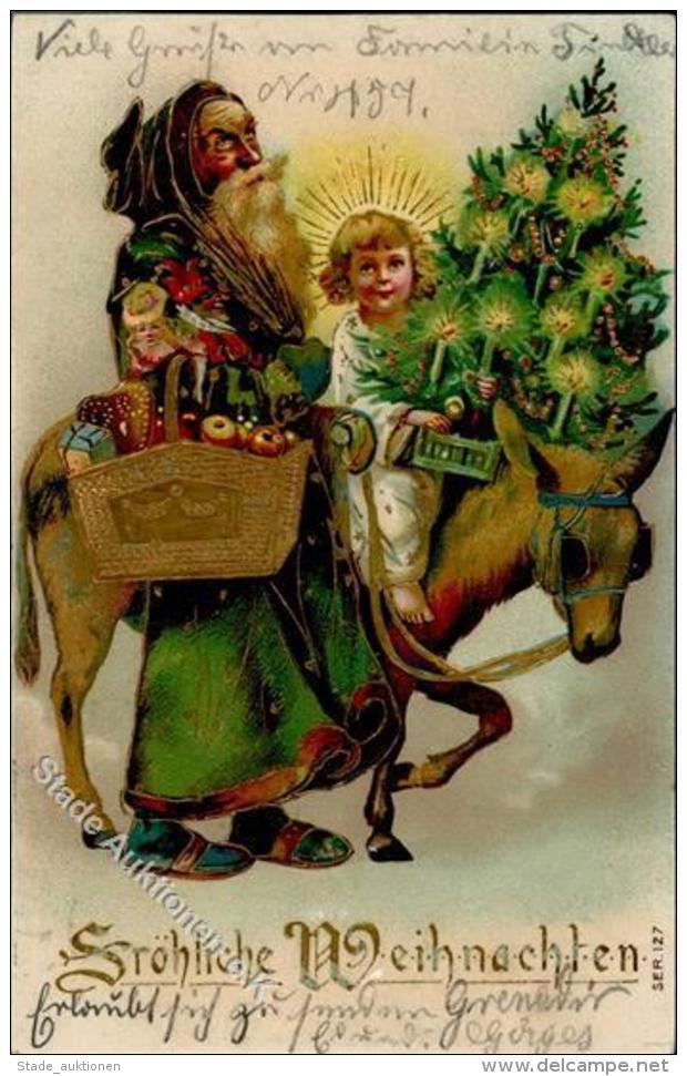 Weihnachtsmann Engel Puppe  Prägedruck 1906 I-II Pere Noel Ange - Unclassified
