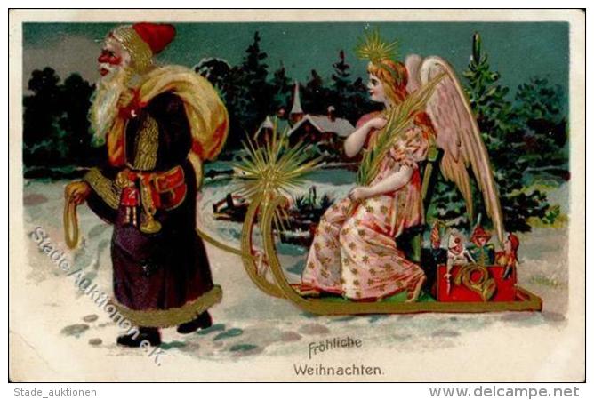 Weihnachtsmann Engel Spielzeug Schlitten  Prägedruck I-II (Marke Entfernt) Pere Noel Jouet Ange - Unclassified