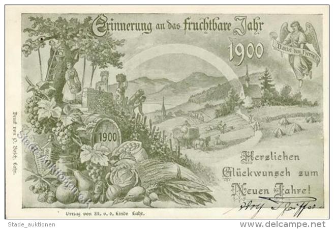 Neujahr 1900, Olivfarbene Erinnerungskarte (Neujahr, Verlag Linde, Lahr), Marke Entfernt, Nach Schwenningen I-II Bonne A - New Year