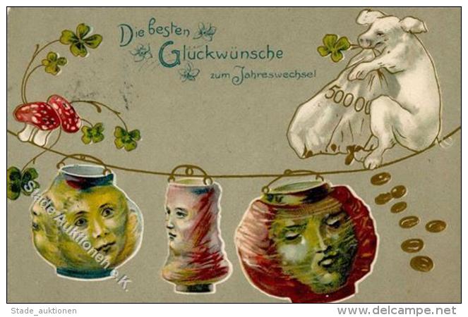 Schwein Pilz Geld Neujahr 1910 I-II (fleckig) Cochon Bonne Annee Argent - Non Classificati