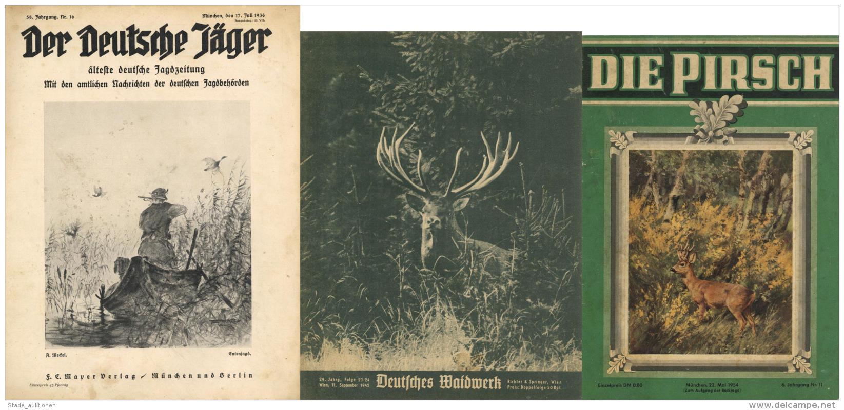 Jagd Partie Mit Circa 30 Zeitungen Illustrierten Meist Vor 1945 II (altersbedingete Gebrauchsspuren) Chasse - Hunting