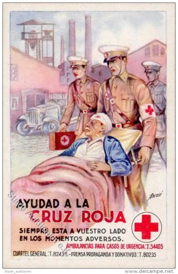 Rotes Kreuz Barcelona  Spanien Sign. Antoli Fabrik Auto  Künstlerkarte I-II - Red Cross