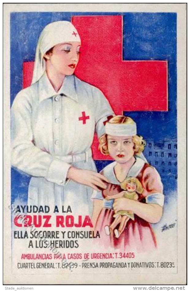 Rotes Kreuz Barcelona  Spanien Sign. Antoli Frau Kind Puppe  Künstlerkarte I-II - Red Cross