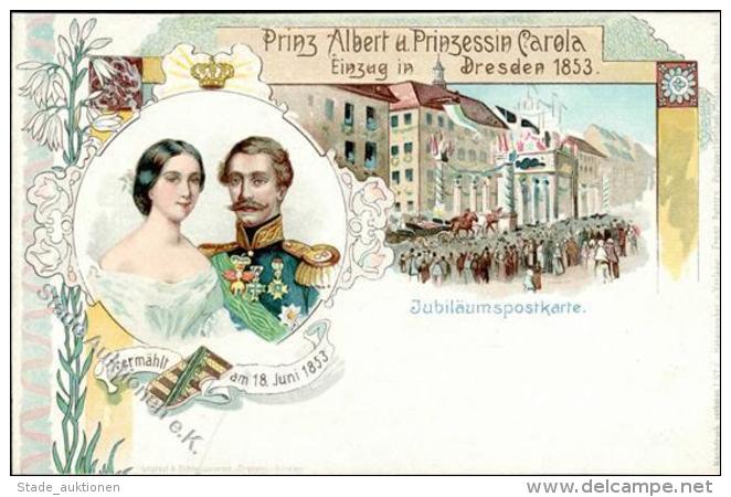 Adel Sachsen Prinz Albert U. Prinzessin Carola Einzug In Dresden 1853 Lithographie I-II - Unclassified