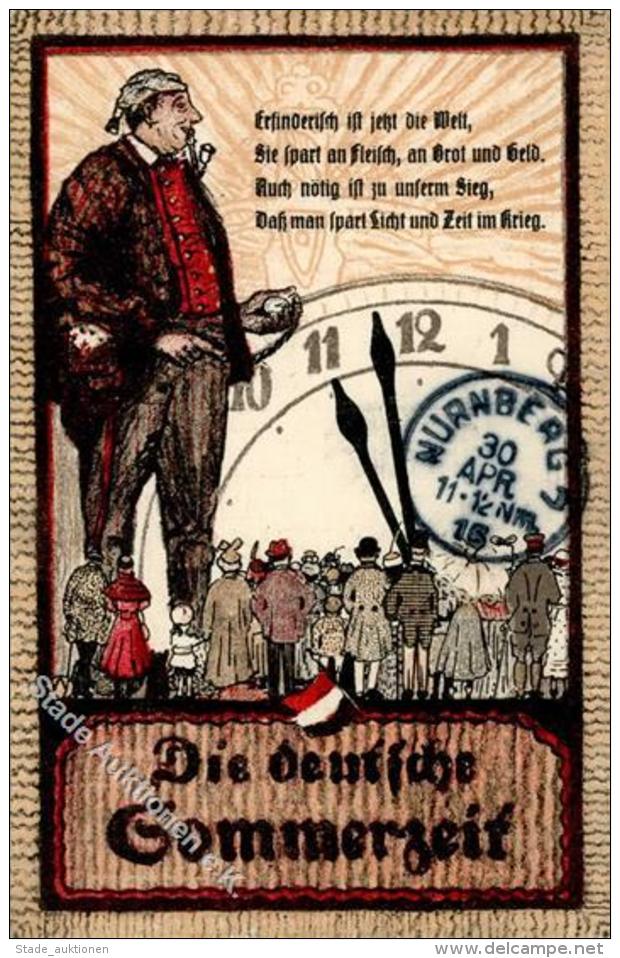 Politik Die Deutsche Sommerzeit Uhr Michel Schwarz-Weiß-Rot Künstlerkarte 1916 I-II - Other & Unclassified