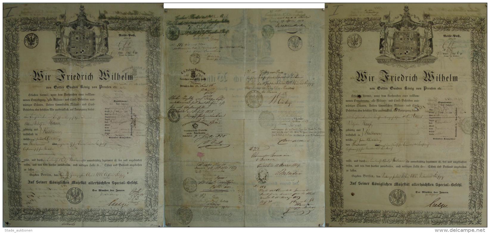 Politik Geschichte Reisepass Lot Mit 2 Dokumenten Von 1857 U. 1858 Friedrich Wilhelm König Von Preusssen II (alters - Other & Unclassified