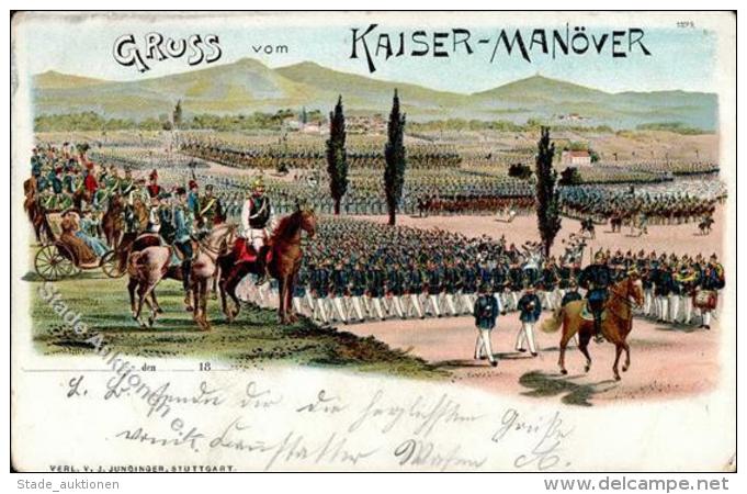 Kaisermanöver Stuttgart Lithographie 1899 I-II (Marke Entfernt) - Uniforms