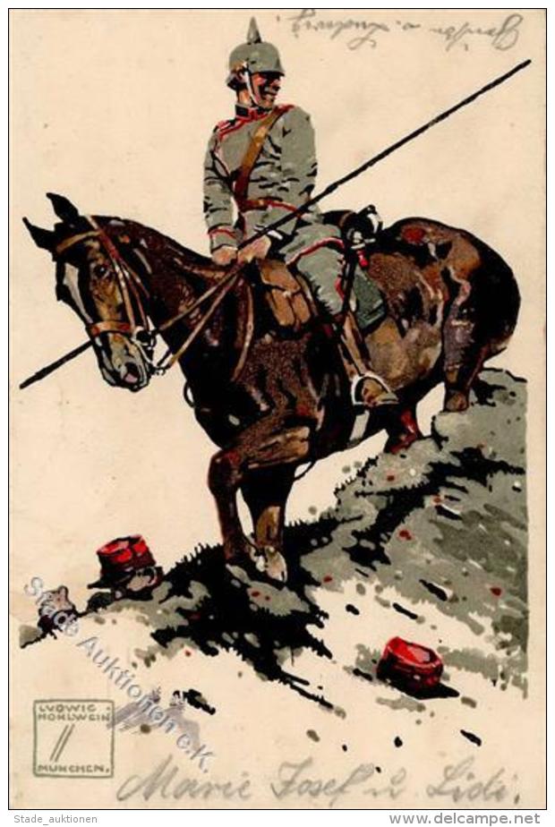 WK I Sign. Hohlwein, Ludwig Soldat Pickelhaube  Künstlerkarte 1914 I-II - Unclassified