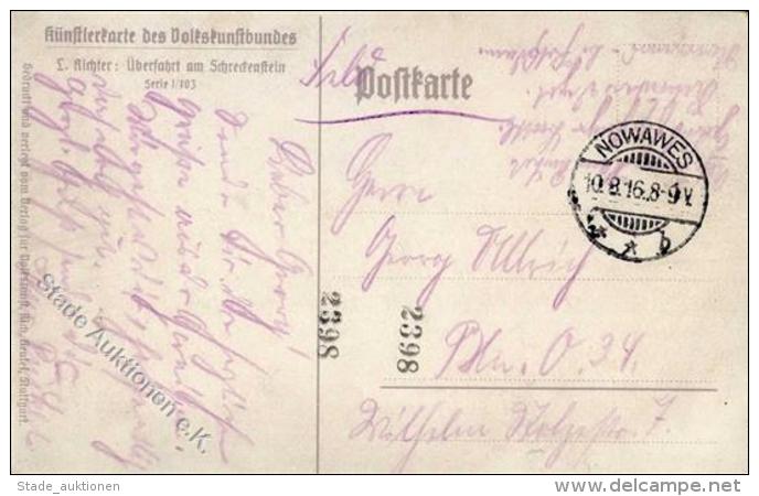 Feldpost WK I, Farbige Künstler-FP-Ak (Überfahrt Am Schreckenstein), DB NOWAWES 10.8.16", Nach Berlin I-II" - Unclassified