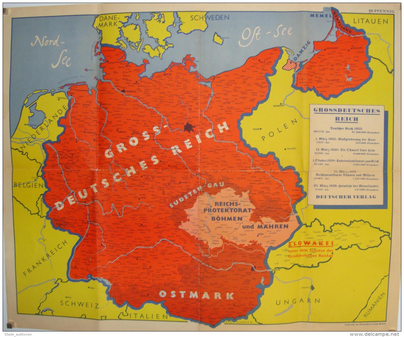 WK II Landkarte Grossdeutsches Reich 1933 Circa 75x60 Cm I-II - Zonder Classificatie