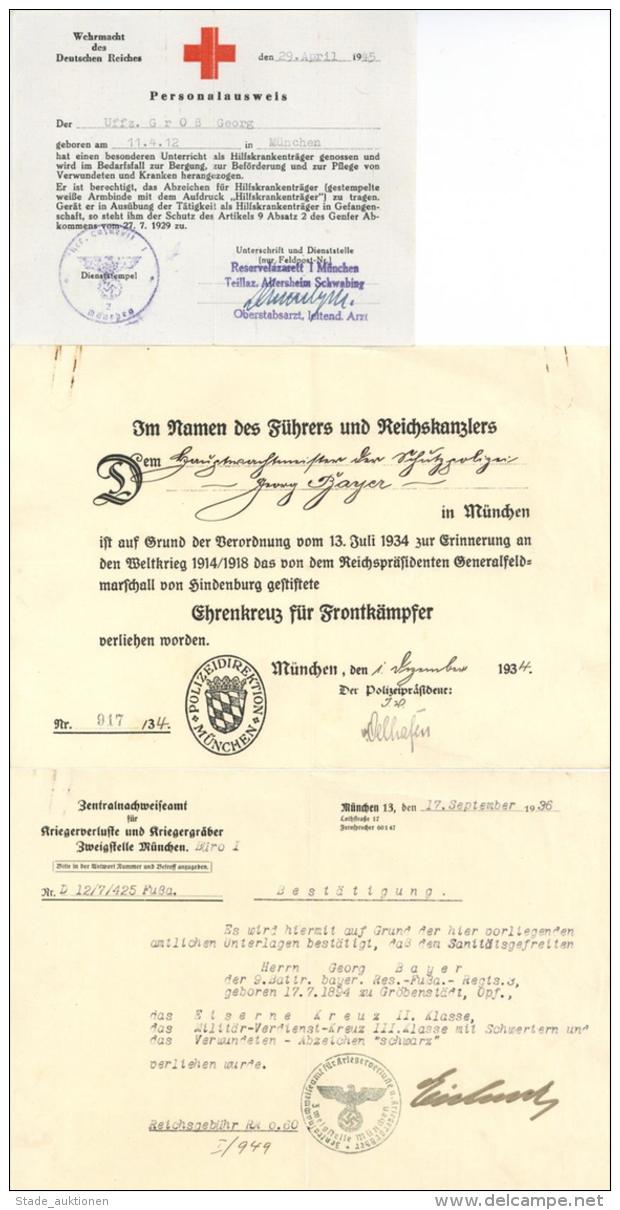 WK II Lot Mit 6 Belegen U.a. Verleihungsurkunde Ehrenkreuz Für Frontkämpfer I-II - Unclassified