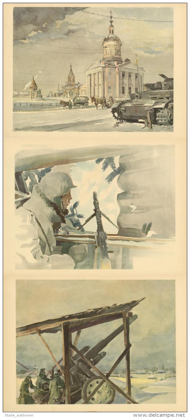 WK II Soldaten In Eis Und Schnee 24 Aquarelle Vom Winterkampf Des 47. Panzerkorps Im Osten Sign. Brauner, Fritz In Origi - Unclassified