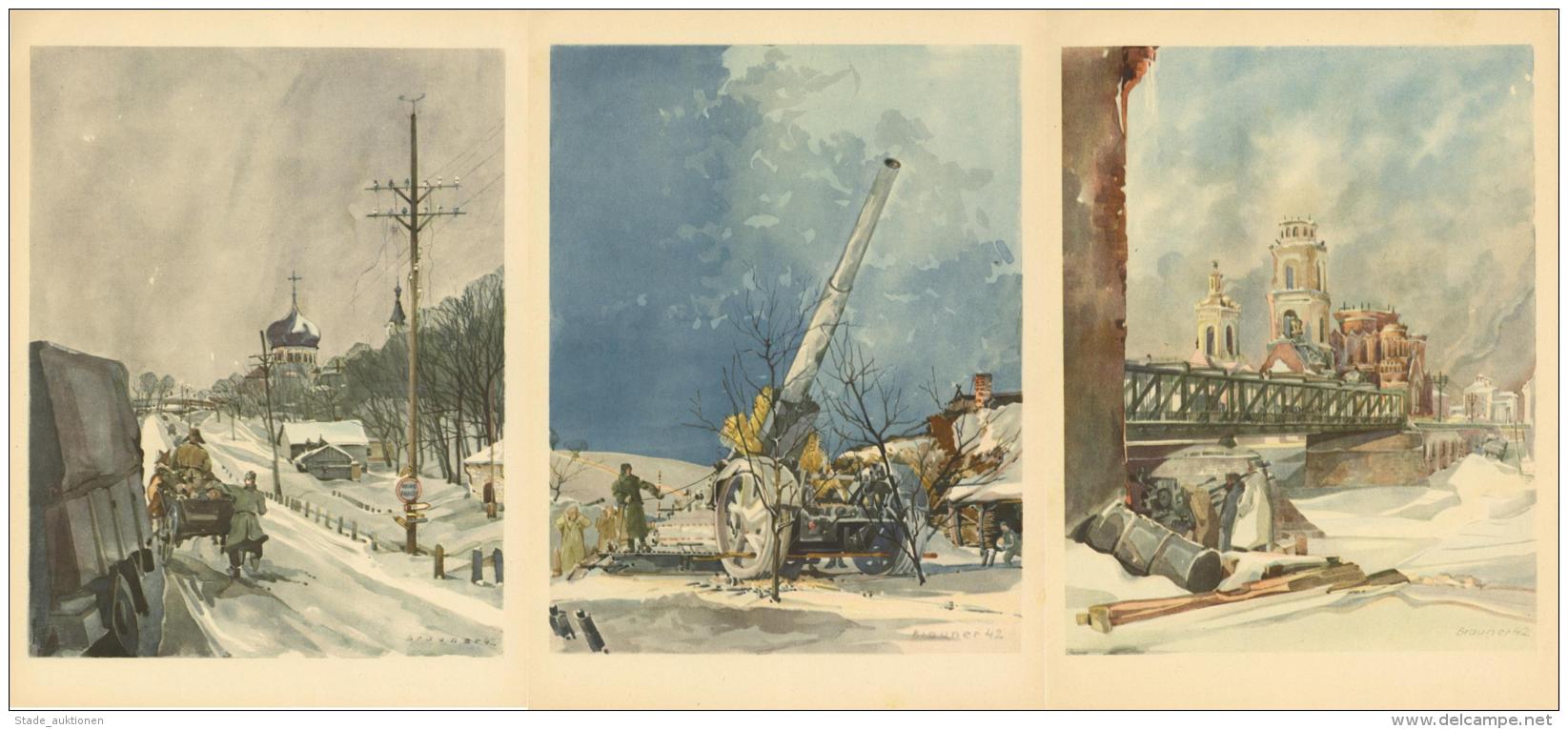 WK II Soldaten In Eis Und Schnee 24 Aquarelle Vom Winterkampf Des XXXXVII. Panzerkorps Im Osten Von Brauner, Fritz I-II - Unclassified