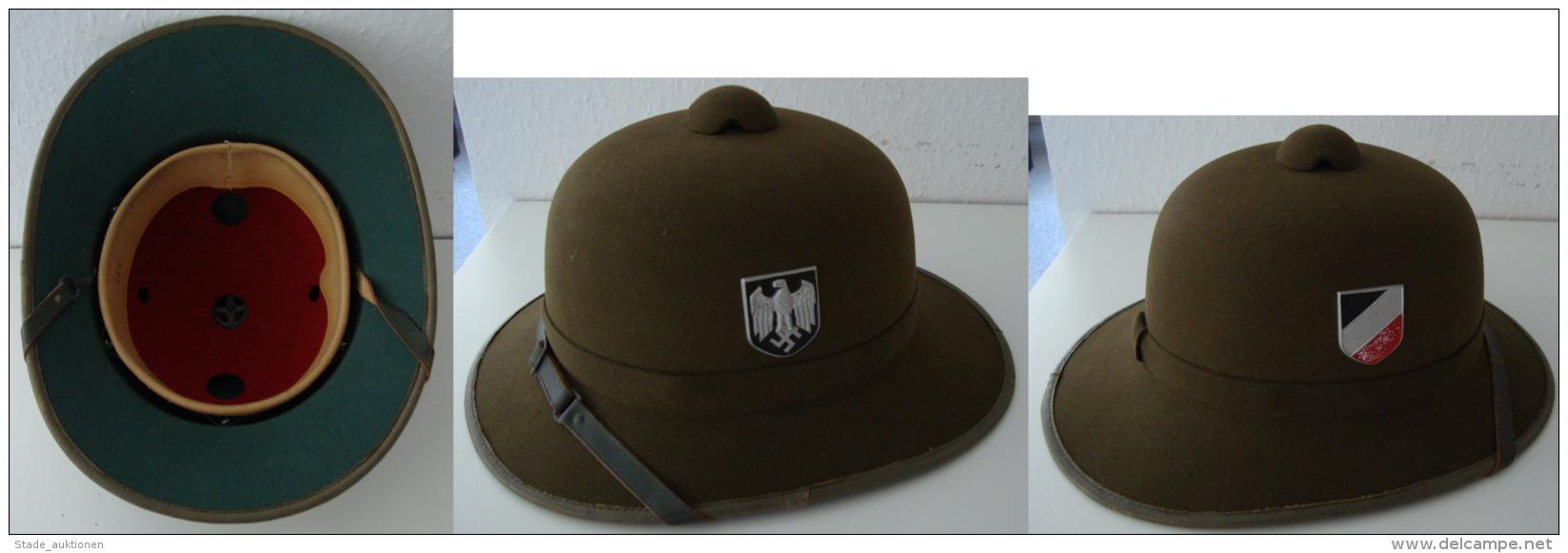 WK II Tropenhelm Afrikakorps Filz Ausführung Hersteller JHS Original Von 1942  Schönes Stück Mit Beiden A - Unclassified